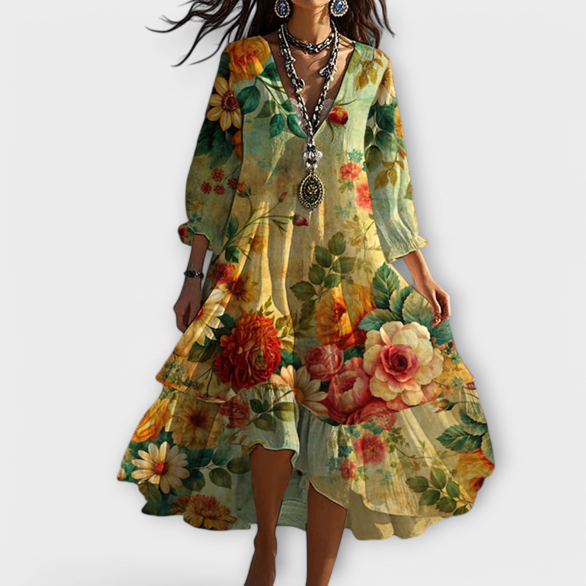 Hettie - Women's Bohemian Floral Midi Dress - photo 1
