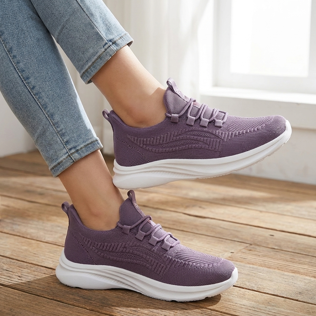 Hands-Free Cozy Knit Walking Shoes — Stretch Comfort for Bunions, Swollen Feet & Sensitive Soles. No Bending. No Slipping.