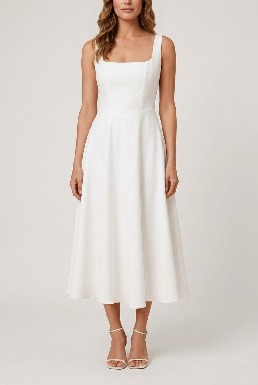 Lucilla - Women's Midi Dress with Square Neck