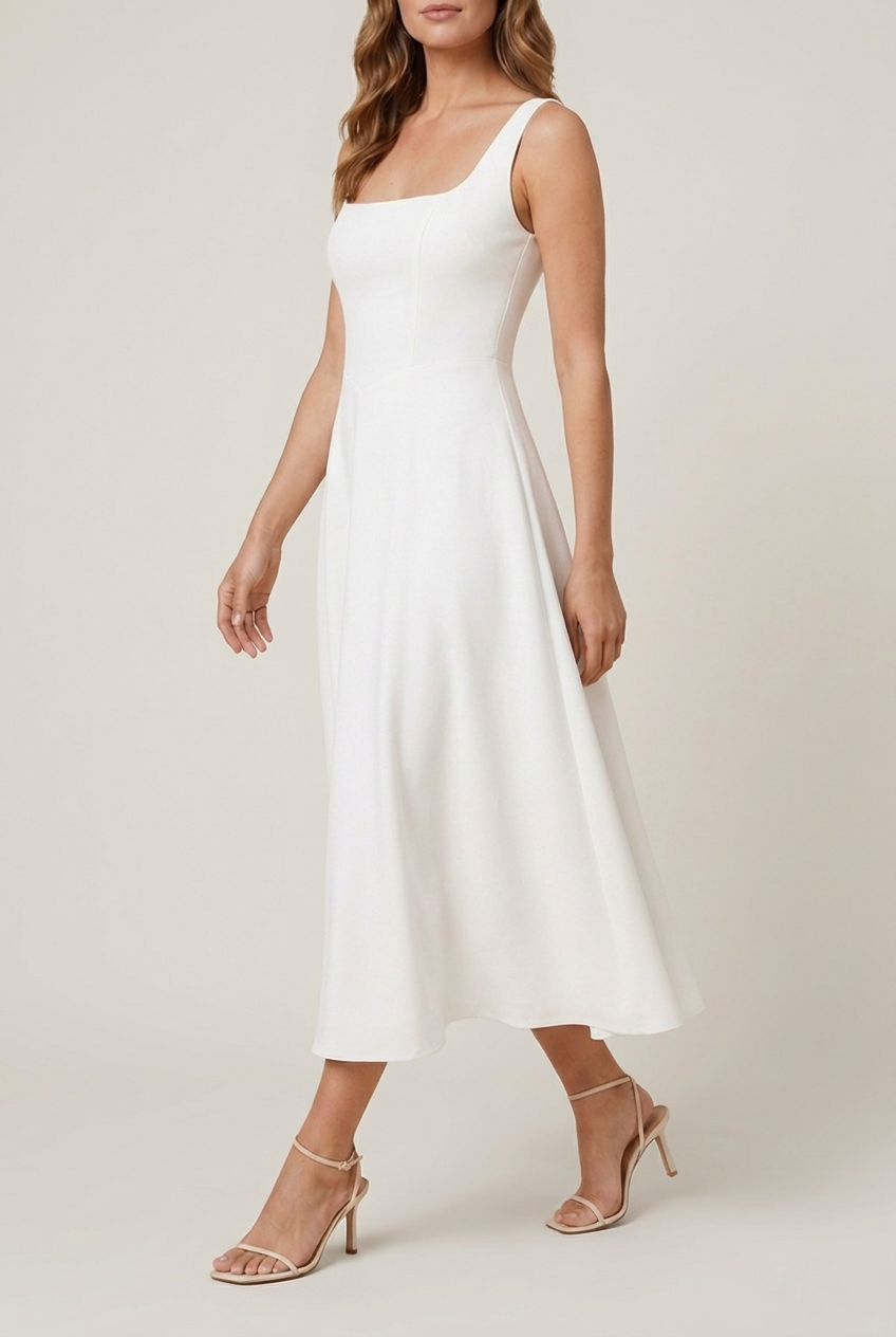 Lucilla - Women's Midi Dress with Square Neck
