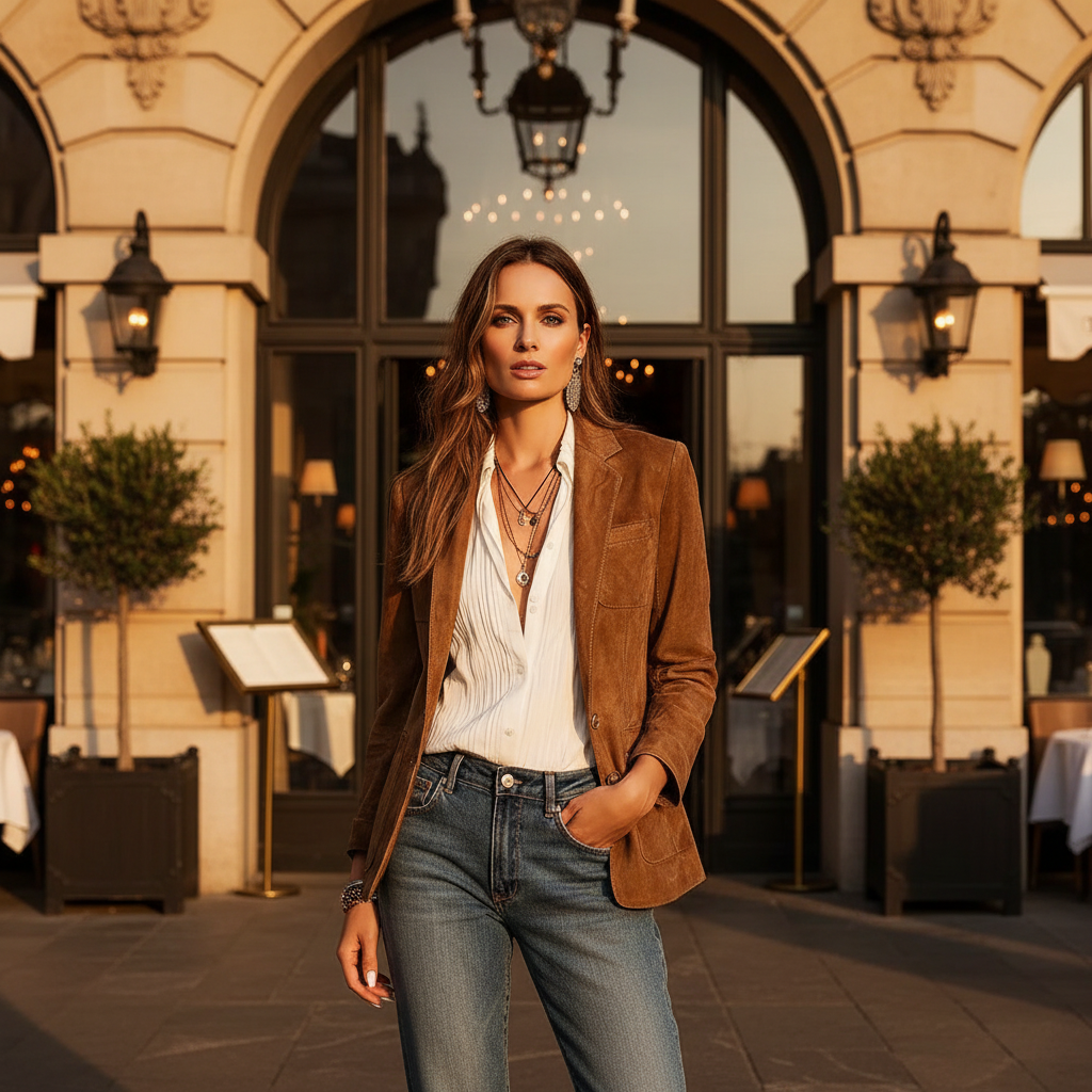 Anezka - Women's Suede Blazer with Button Front
