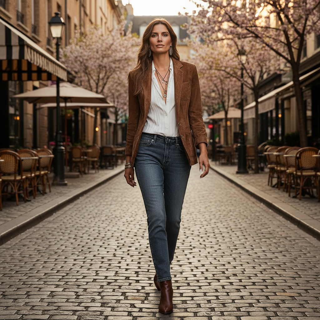 Anezka - Women's Suede Blazer with Button Front