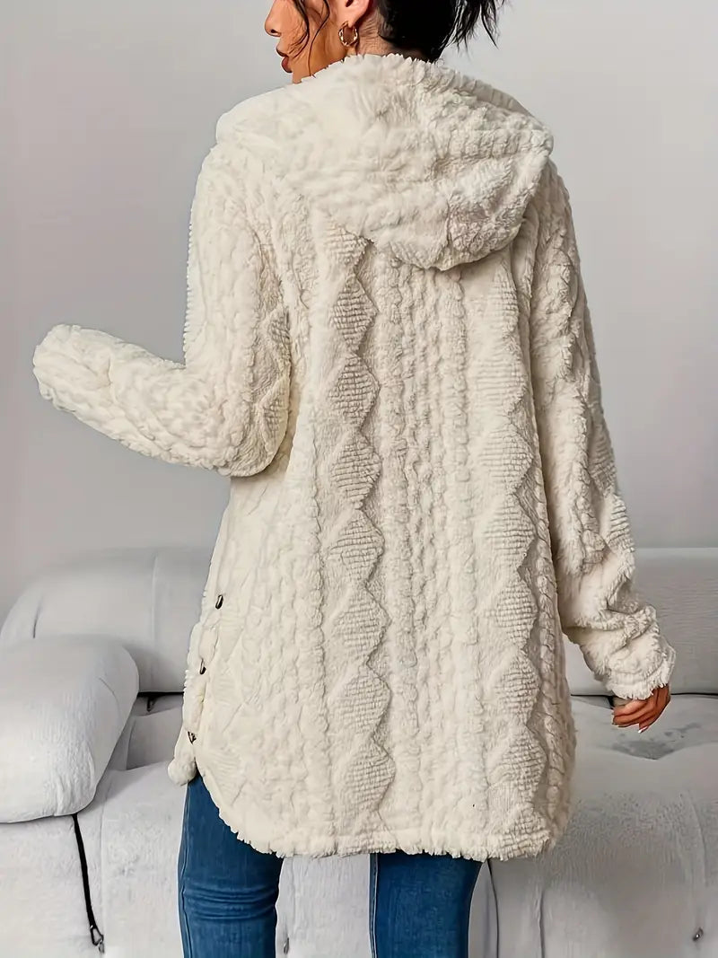 Hiltrud - Women's Cable Knit Cardigan with Hood