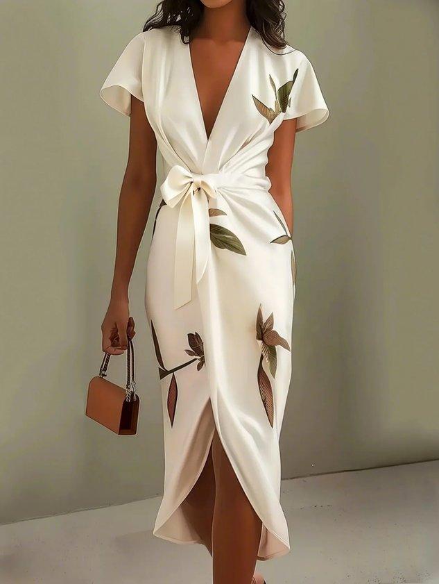 Honoria - Women's Wrap Midi Dress with Ruffle Trim - photo 1