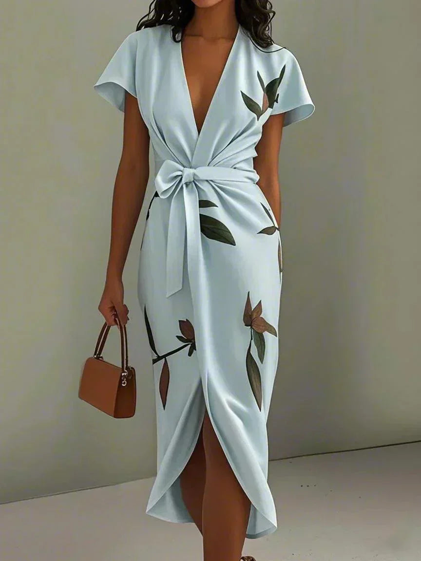 Honoria - Women's Wrap Midi Dress with Ruffle Trim - photo 2