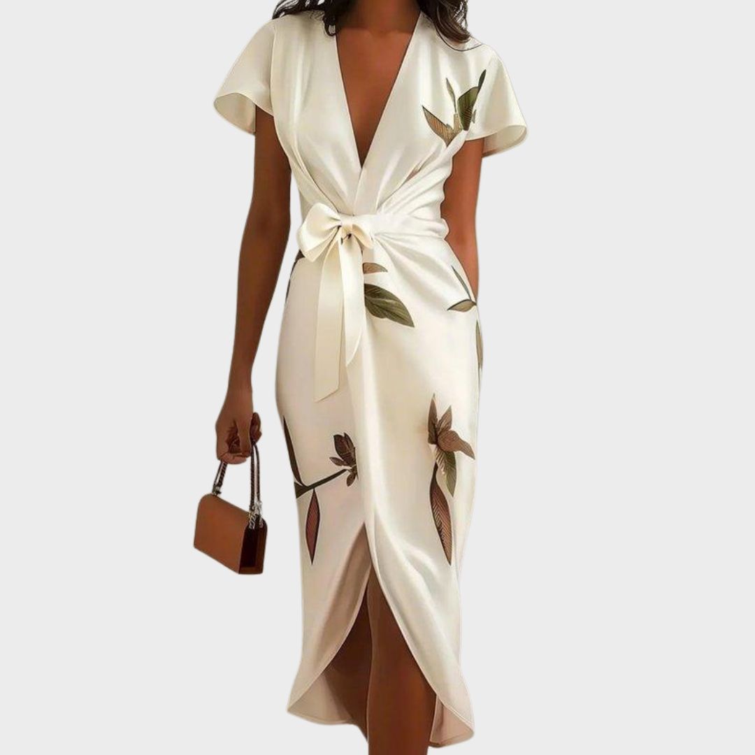 Honoria - Women's Wrap Midi Dress with Ruffle Trim - photo 3