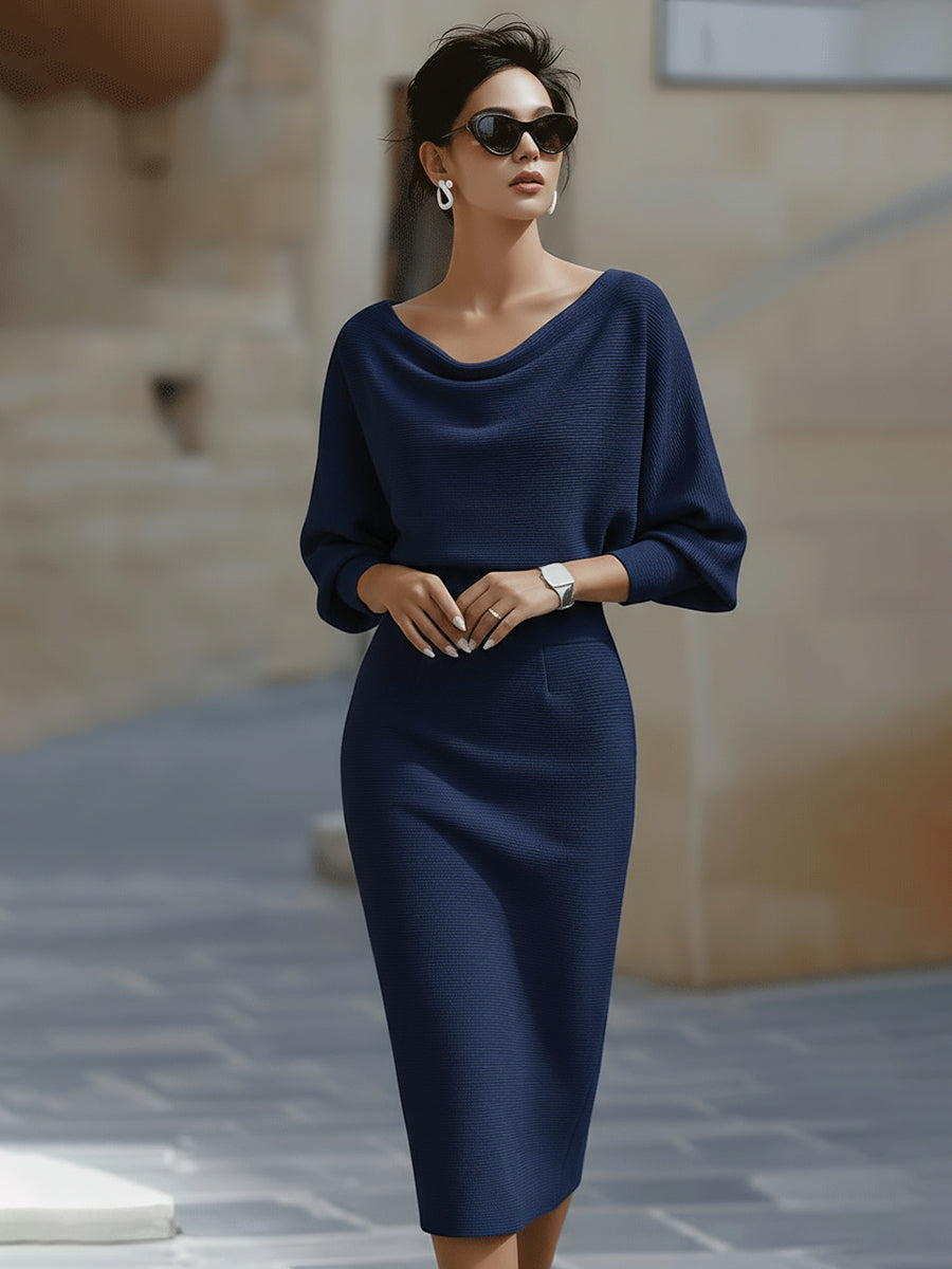 Hope - Women's Draped Neck Midi Bodycon Dress - photo 5