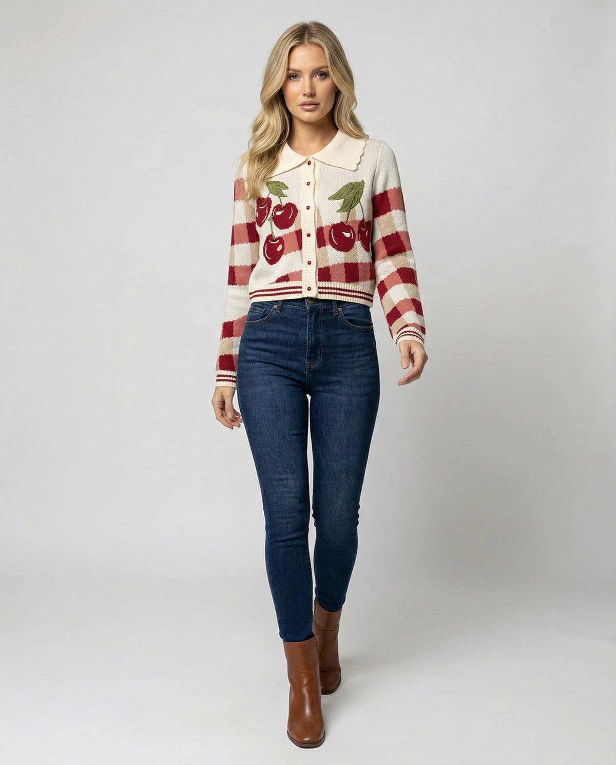 Hortense - Women's Knitted Cardigan with Floral Print - photo 2