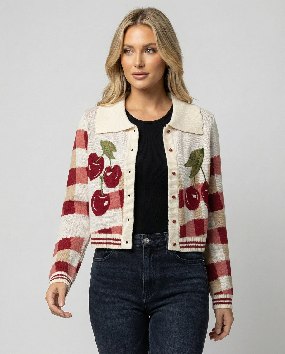 Hortense - Women's Knitted Cardigan with Floral Print - photo 3