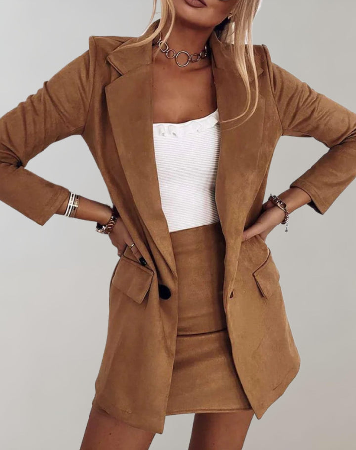 Ensemble Femme Blazer et Jupe Taille Haute Chic