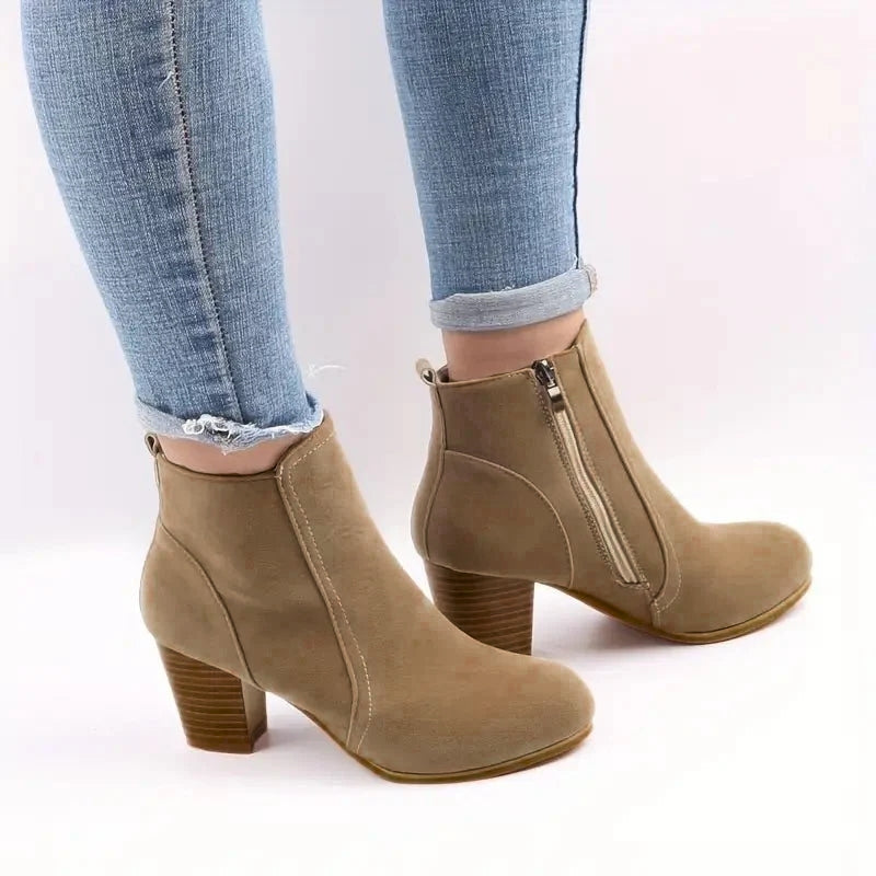 Ilene - Women's Block Heel Ankle Boots with Side Zip - photo 1