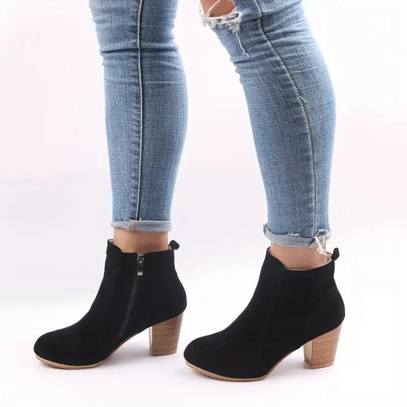 Ilene - Women's Block Heel Ankle Boots with Side Zip - photo 5