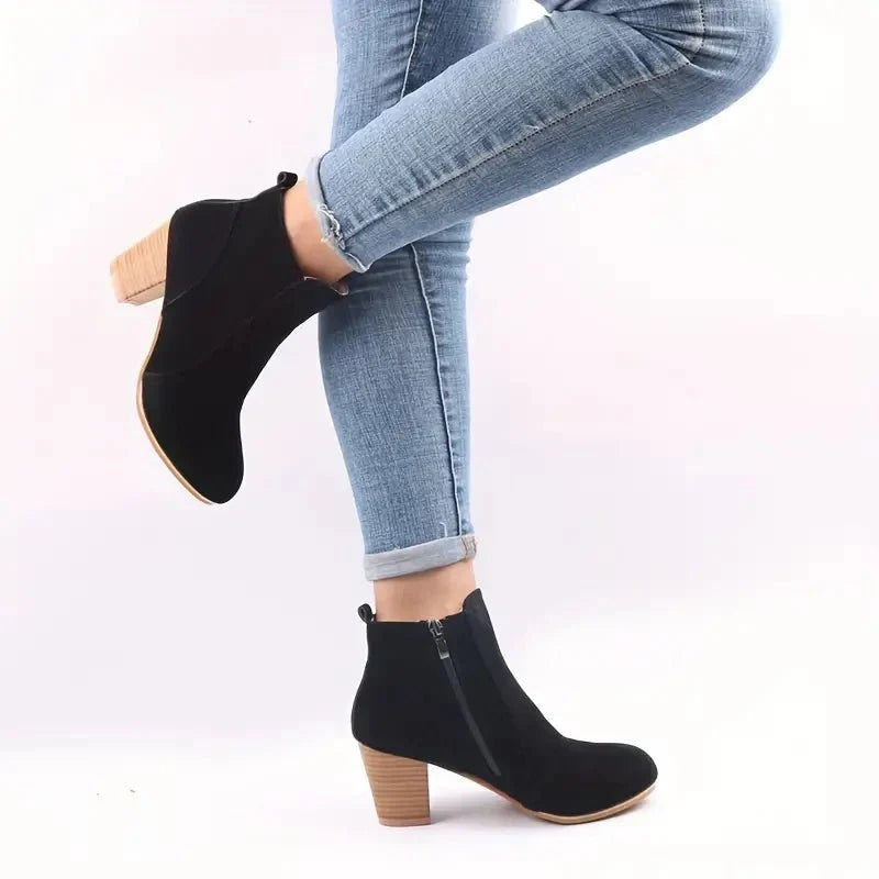 Ilene - Women's Block Heel Ankle Boots with Side Zip - photo 6