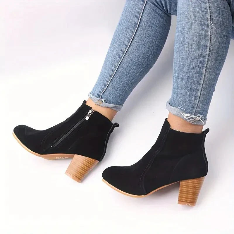 Ilene - Women's Block Heel Ankle Boots with Side Zip - photo 7