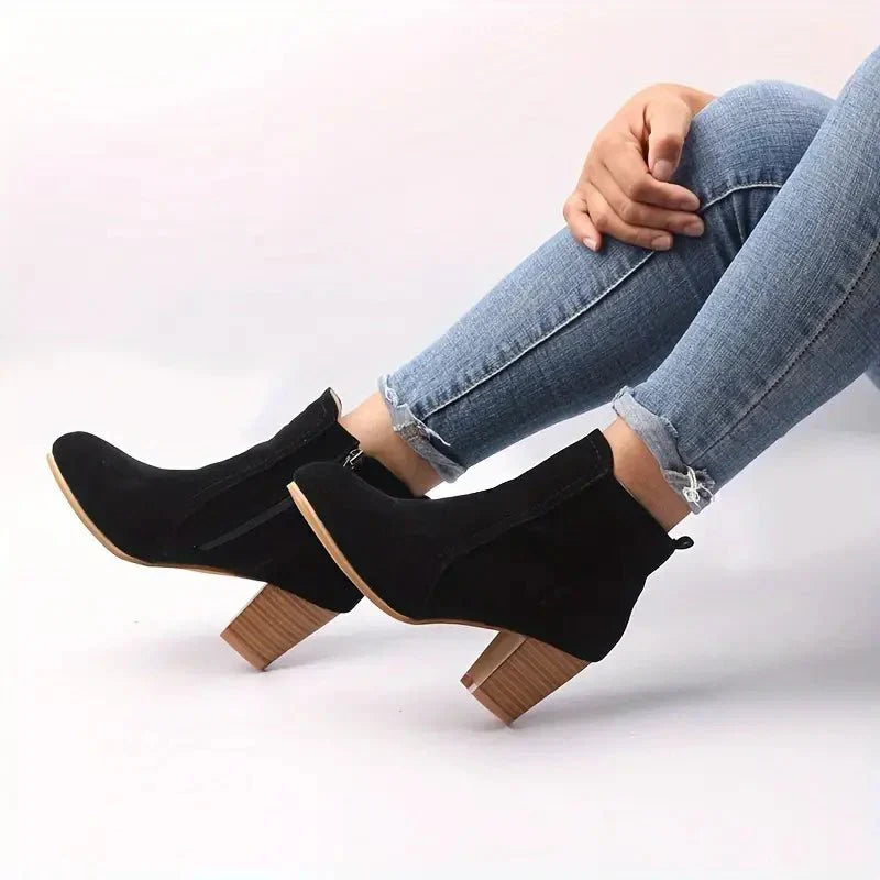 Ilene - Women's Block Heel Ankle Boots with Side Zip - photo 9