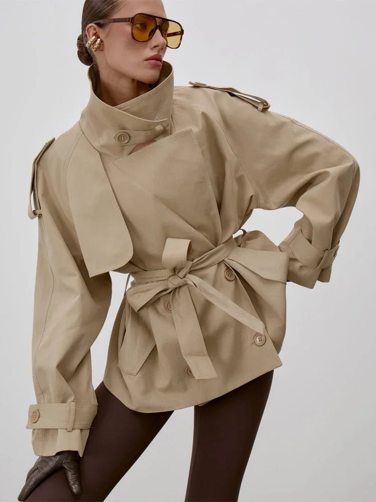 Vida - Women's Trench Coat with Lace Trim and Collar - photo 3