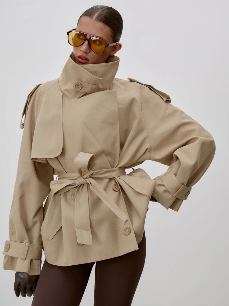 Ilsa - Women's Trench Coat with Lace Trim and Collar - photo 4