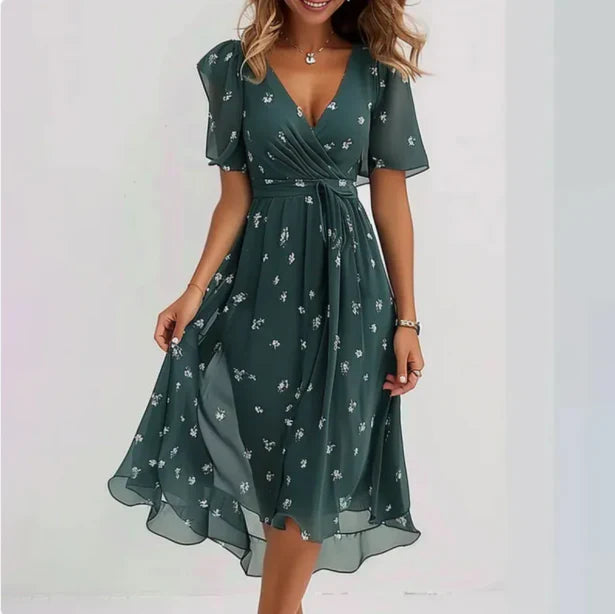 Rochie de damă cu mânecă scurtă | Midi