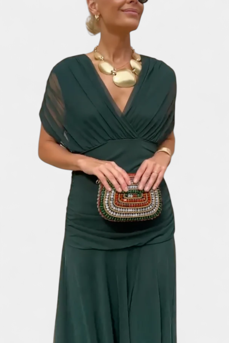 Robe Midi Femme à Épaules Dégagées et Jupe Fluide