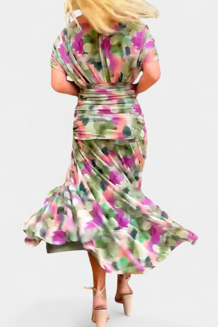 Robe Midi Femme à Épaules Dégagées et Jupe Fluide