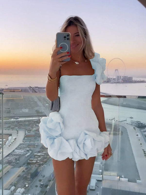 Paloma - Mini abito monospalla da donna con orlo arricciato e vestibilità slim