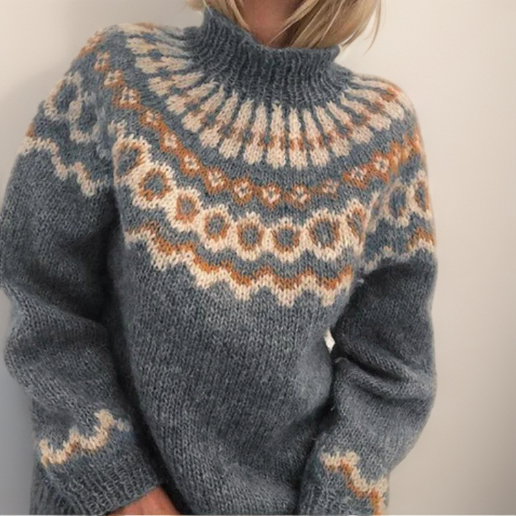 Solveig - Women's Patterned Knit Jumper with Round Yoke