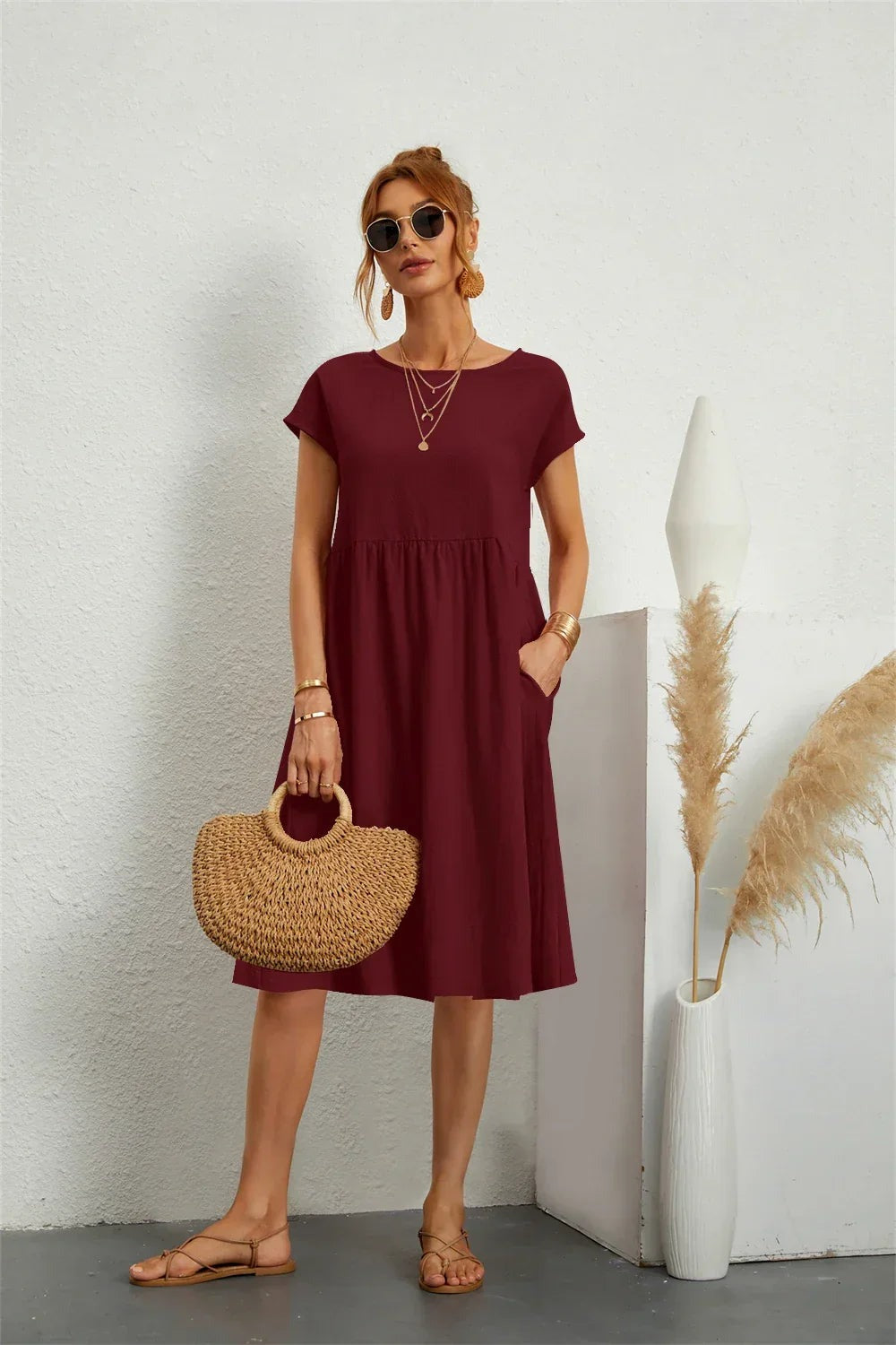 Helen - Women's A-Line Short Sleeve Dress with Pockets - photo 11