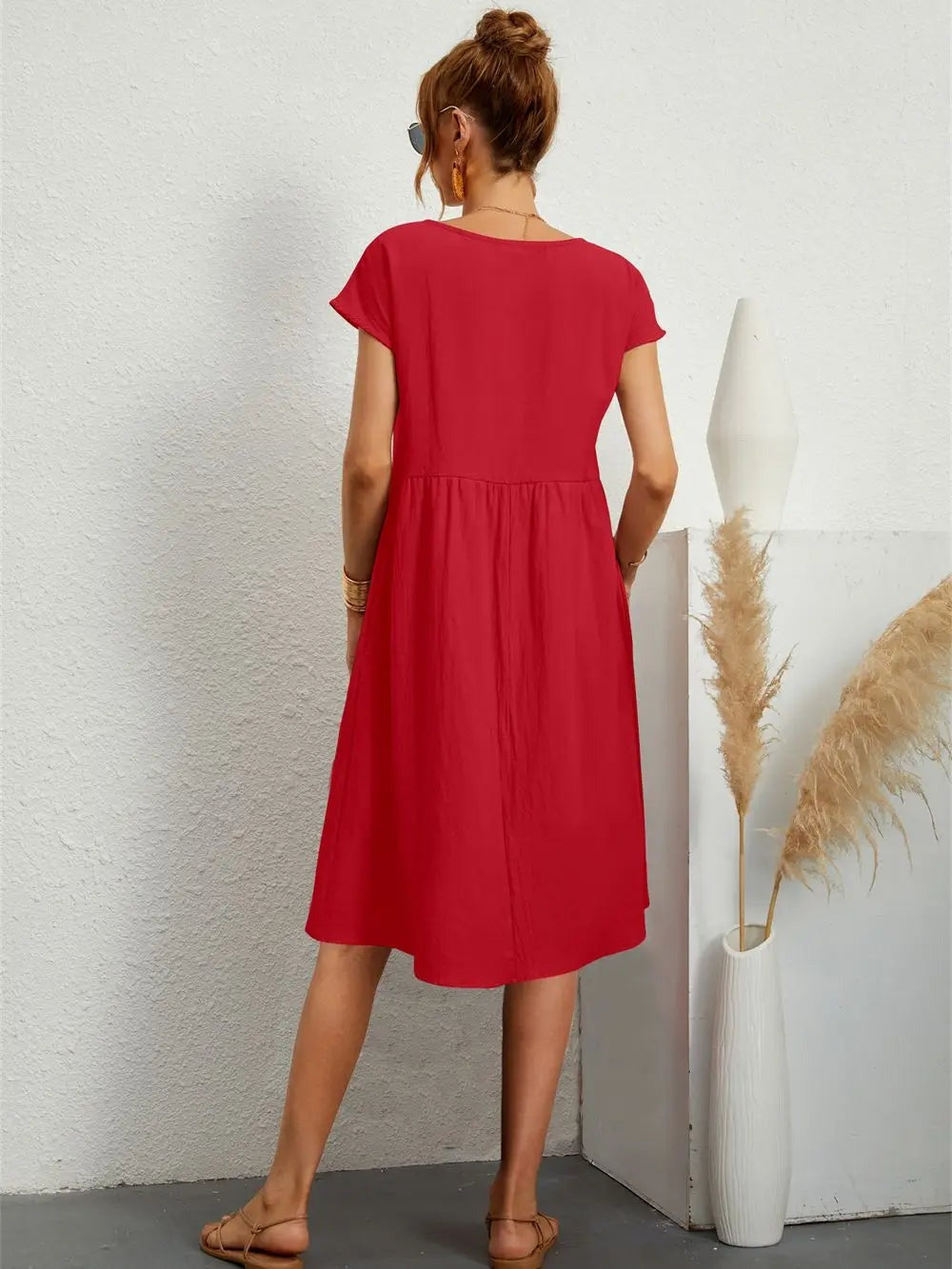 Helen - Women's A-Line Short Sleeve Dress with Pockets - photo 2