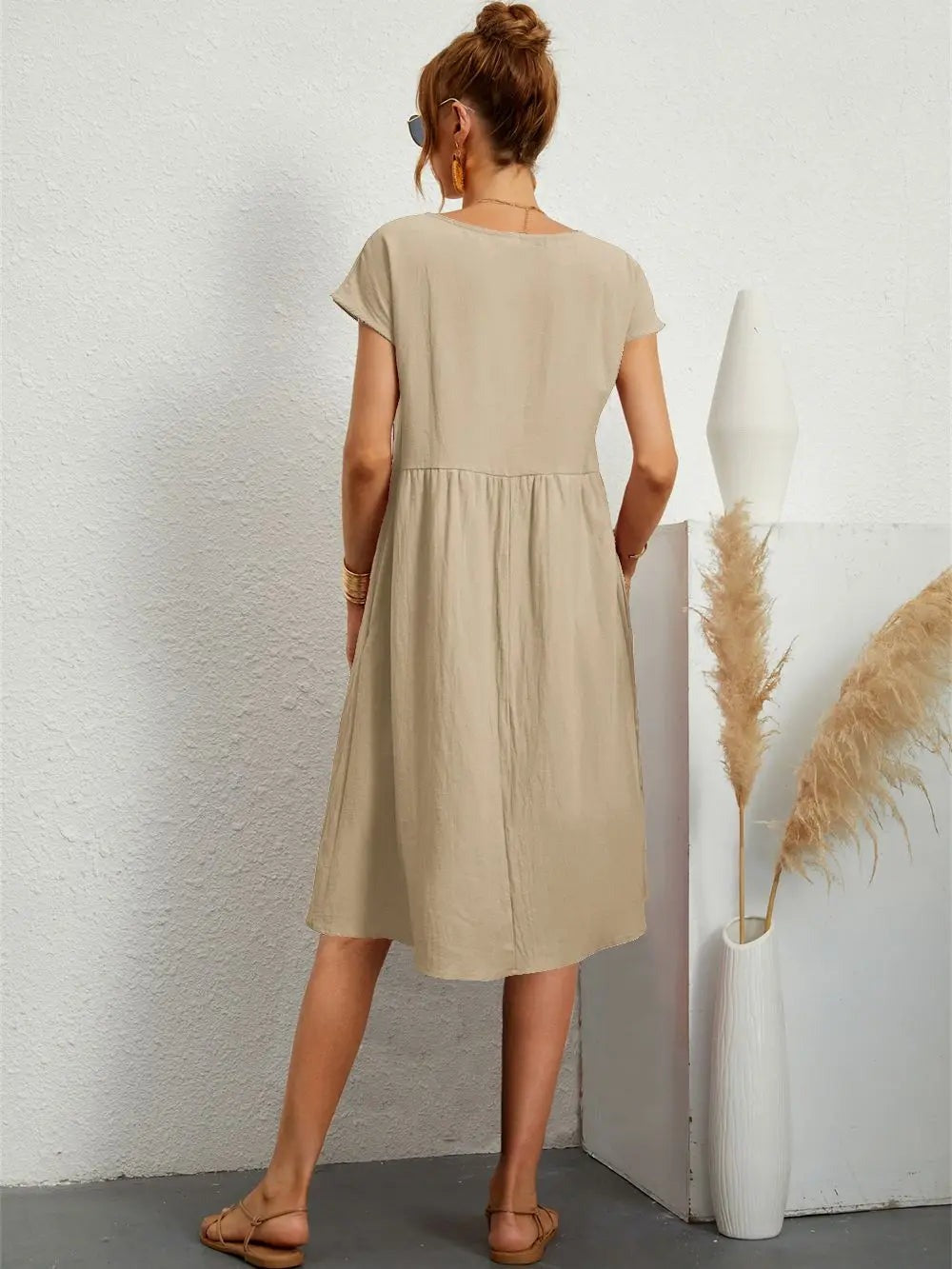 Helen - Women's A-Line Short Sleeve Dress with Pockets - photo 4
