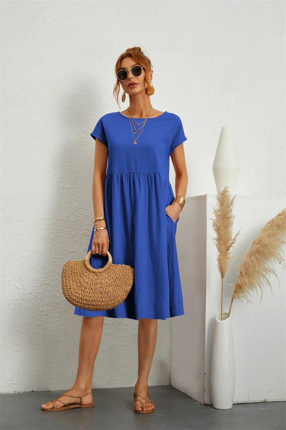 Helen - Women's A-Line Short Sleeve Dress with Pockets - photo 8