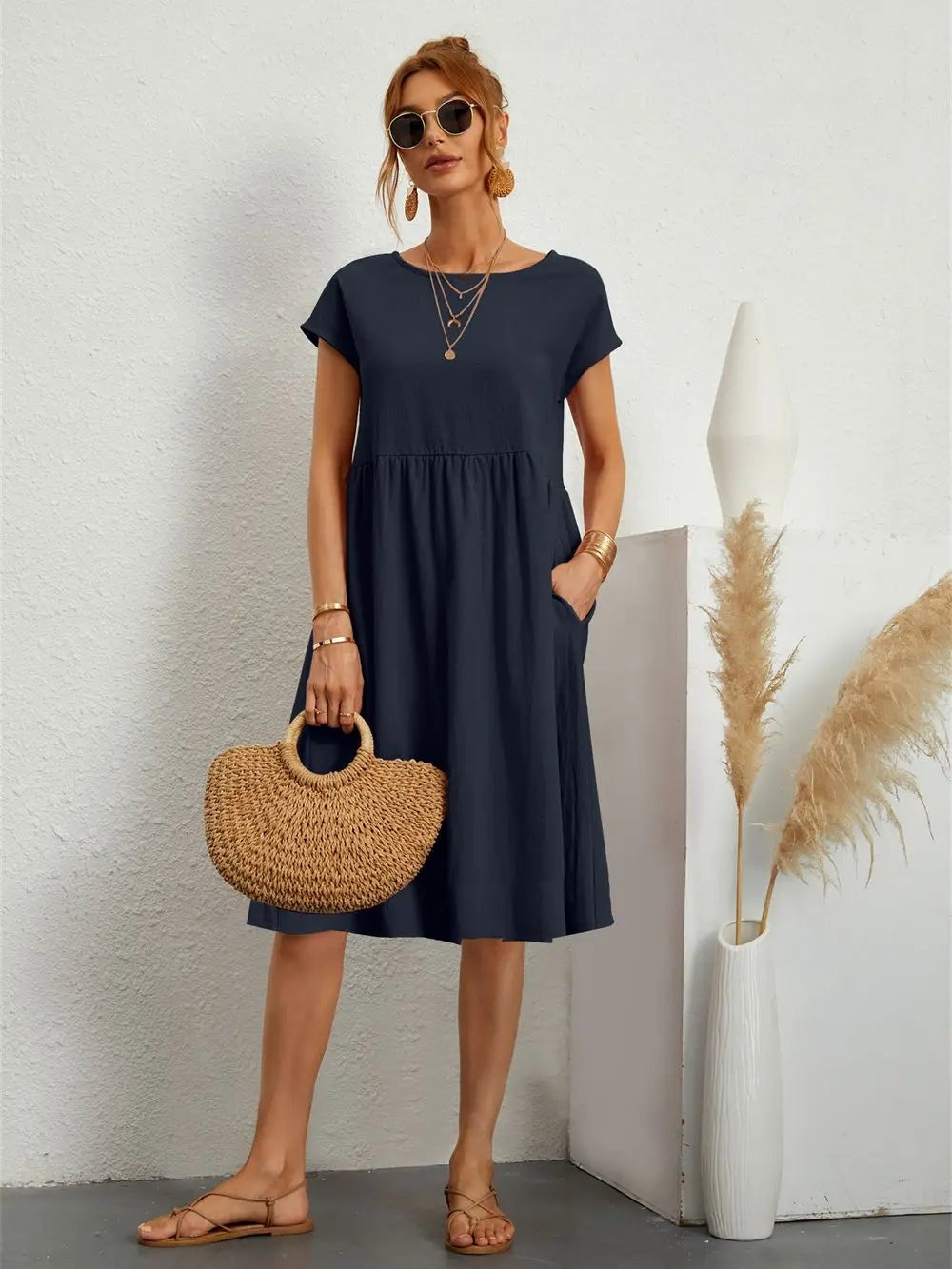 Helen - Women's A-Line Short Sleeve Dress with Pockets - photo 10