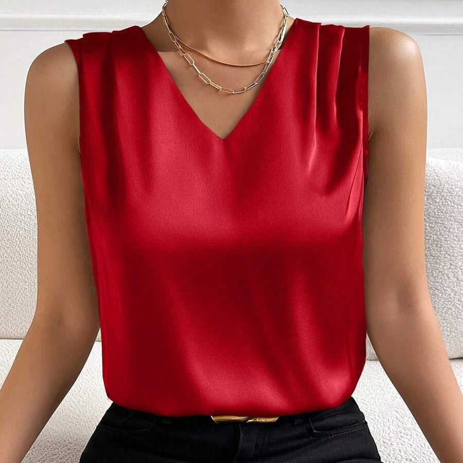Women's Sleeveless Satin Blouse with V-Neck - photo 2