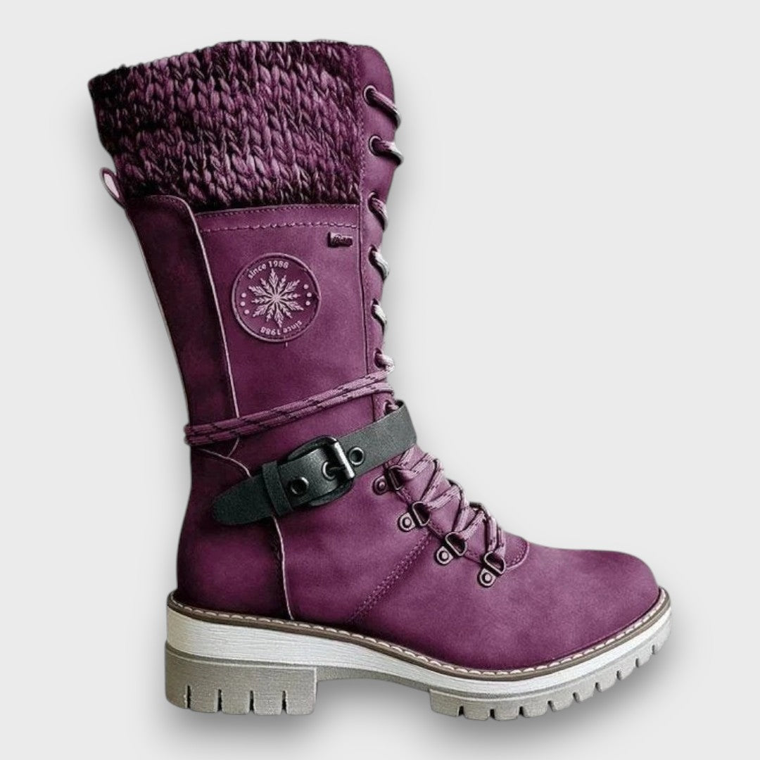 Women's Knee-High Lace-Up Boots with Knitted Cuff