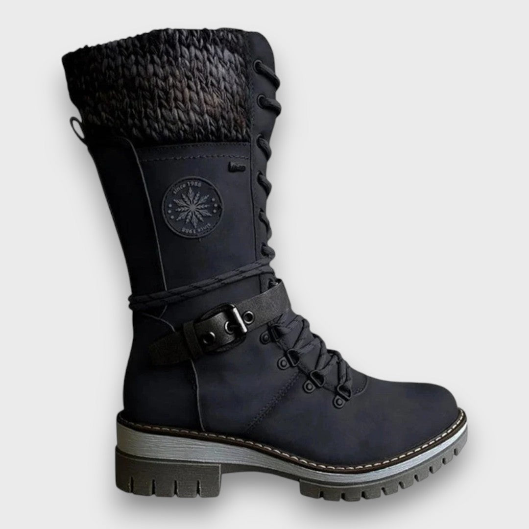 Women's Knee-High Lace-Up Boots with Knitted Cuff