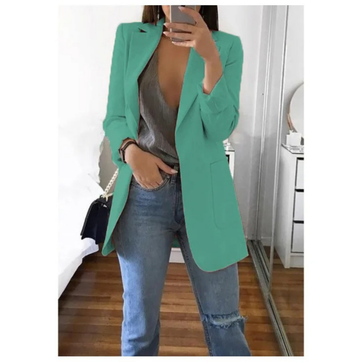 Ines - Women's Longline Tailored Blazer with Open Front - photo 11