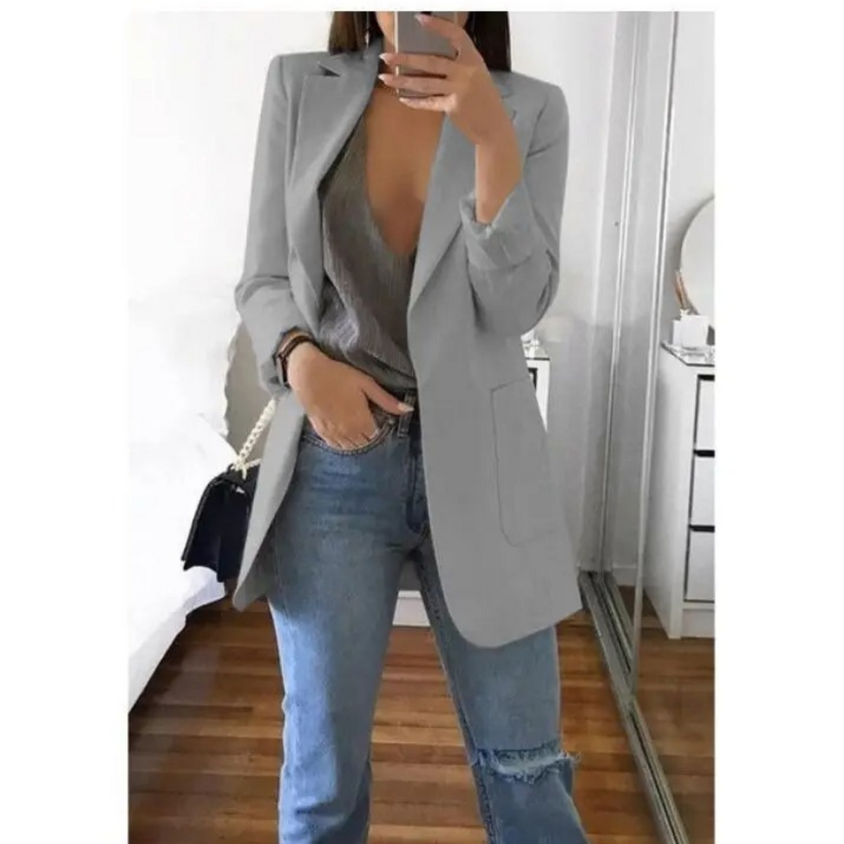 Ines - Women's Longline Tailored Blazer with Open Front - photo 12