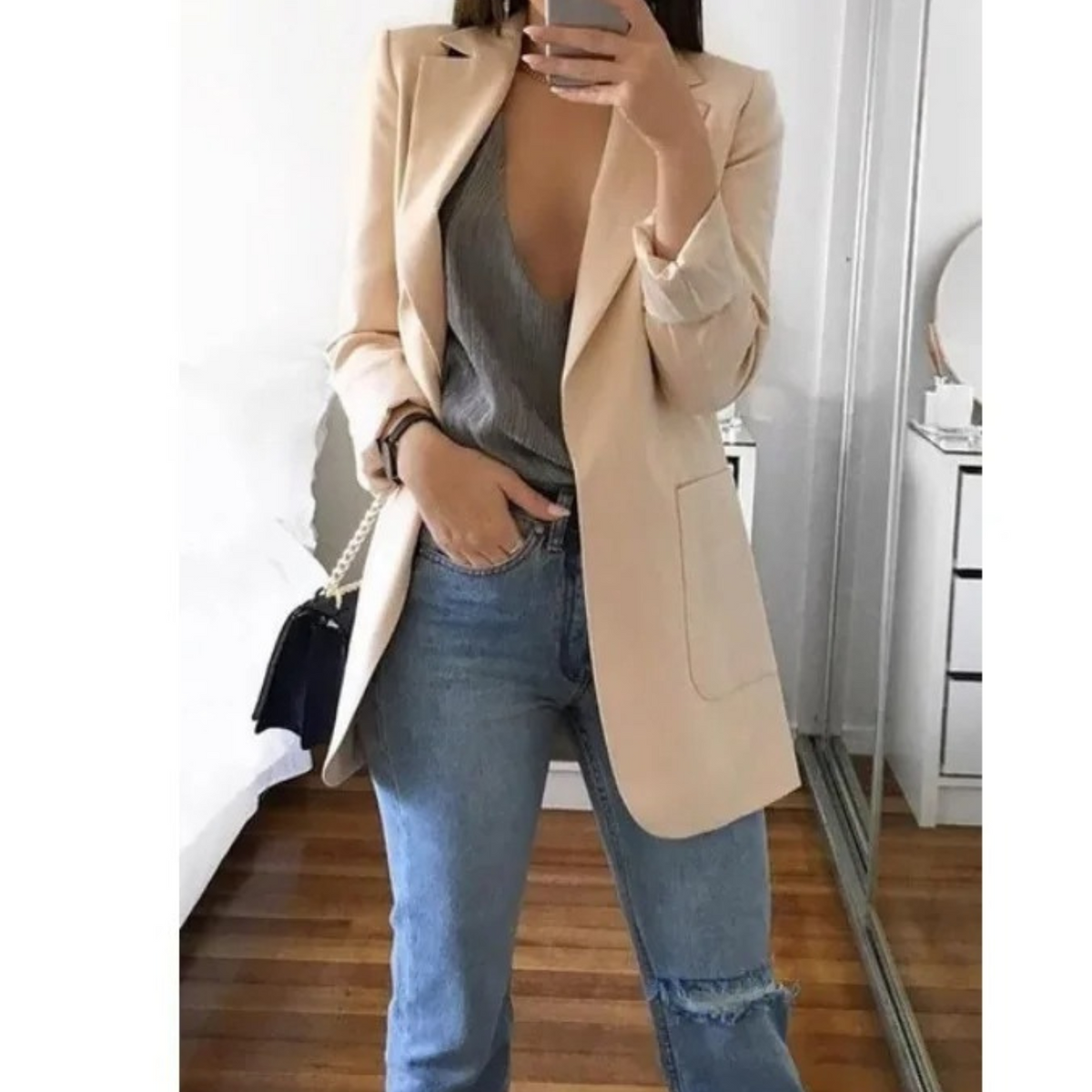 Ines - Women's Longline Tailored Blazer with Open Front - photo 3