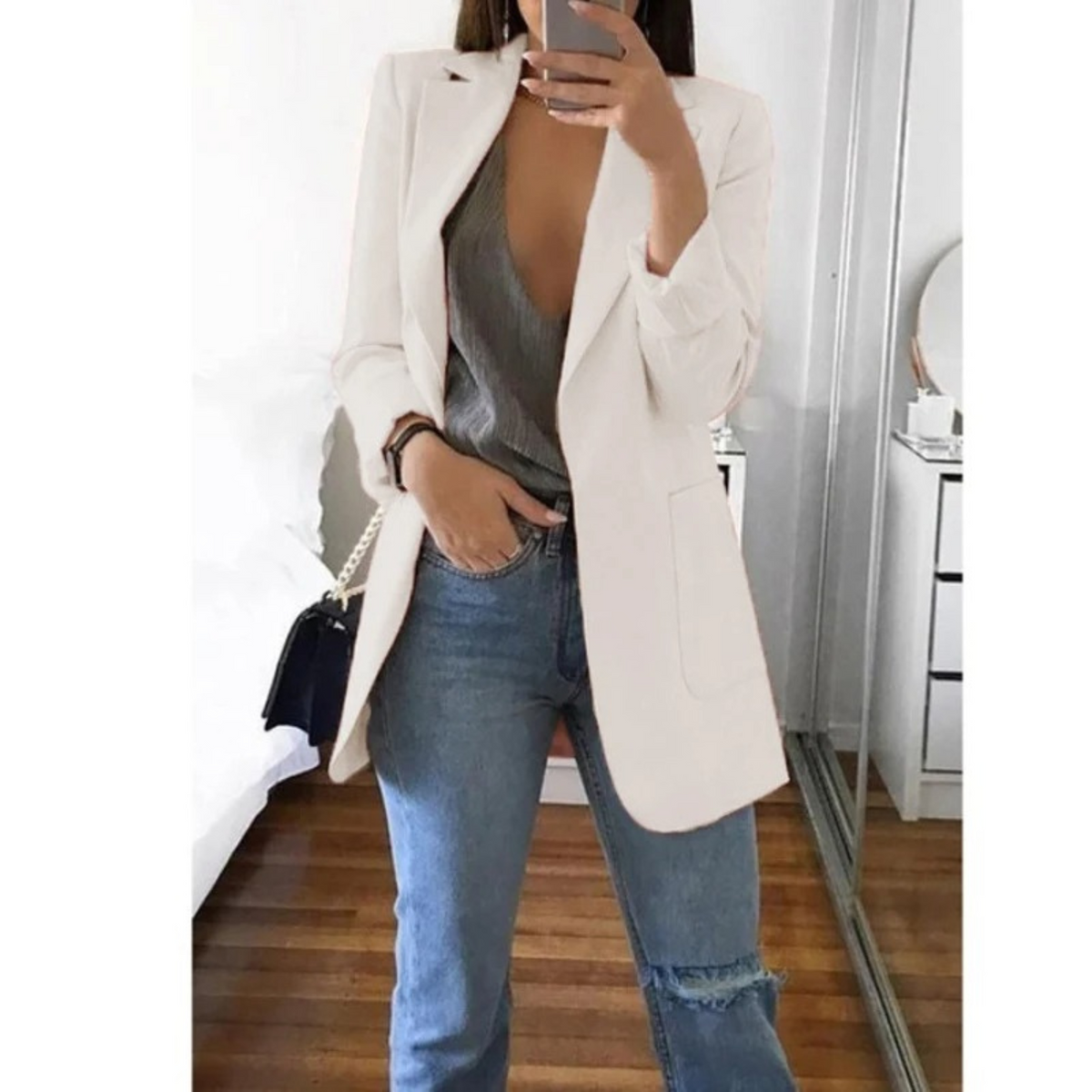 Ines - Women's Longline Tailored Blazer with Open Front - photo 5