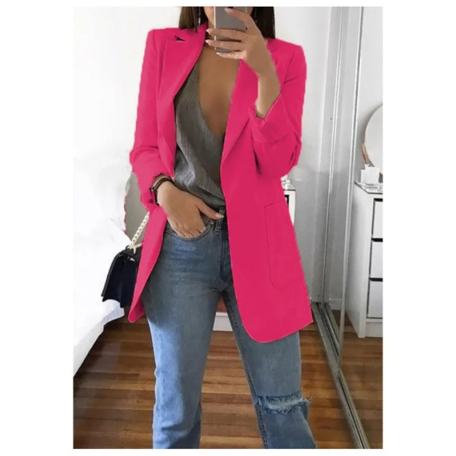 Ines - Women's Longline Tailored Blazer with Open Front - photo 7