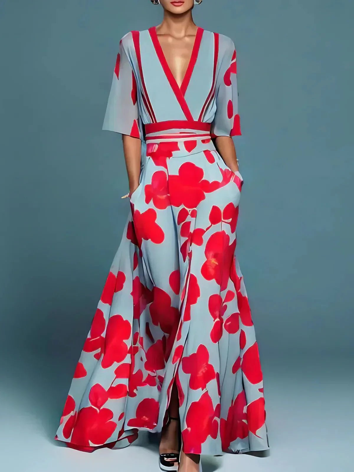Isabella - Women's Bold Floral Flowing Maxi Dress - photo 1