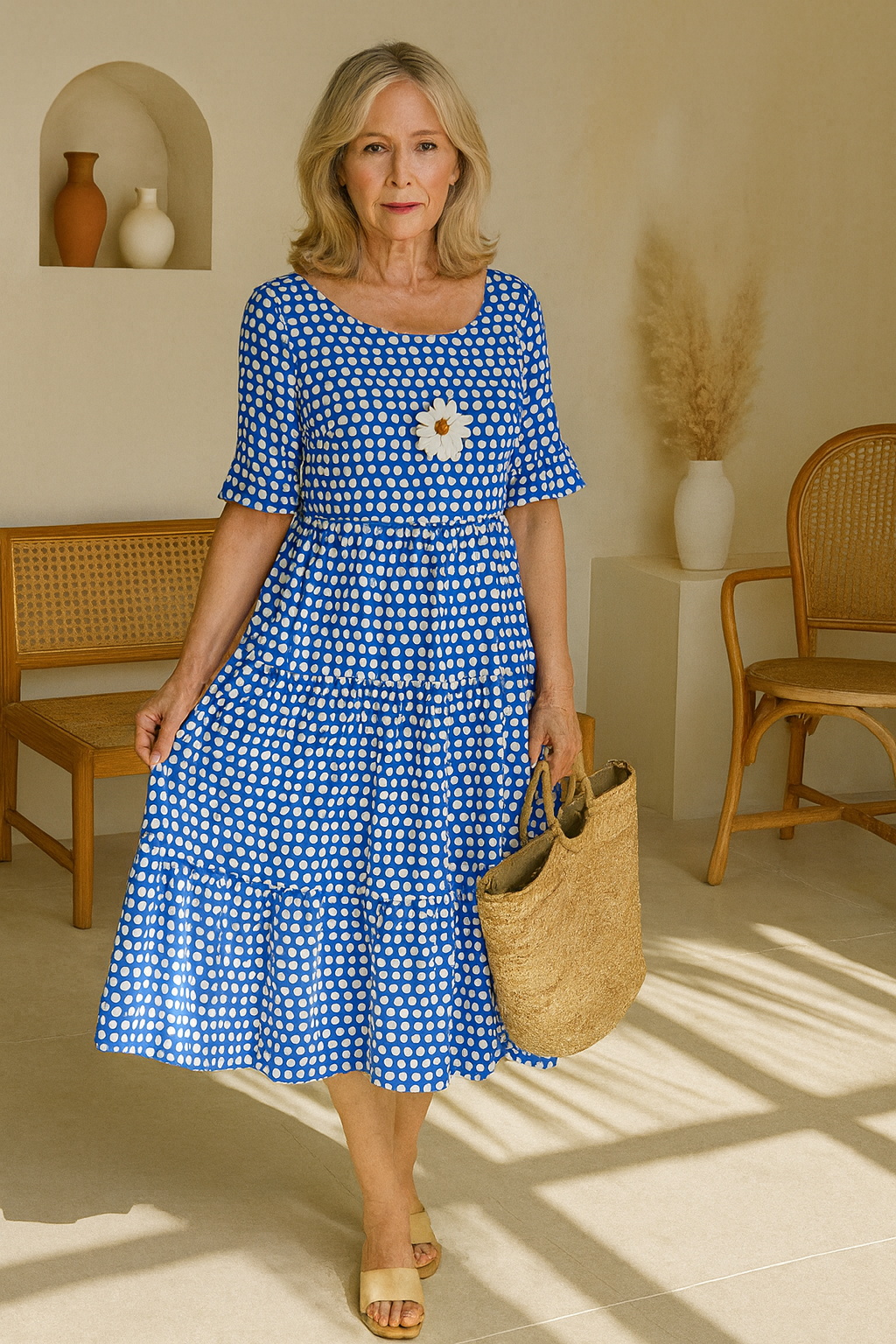 Janette - Women's Gingham Tiered Midi Dress - photo 8