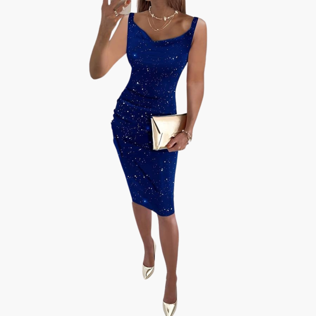 Jemima - Women's Fitted Midi Dress with Ruching and Sleeveless Cut - photo 2