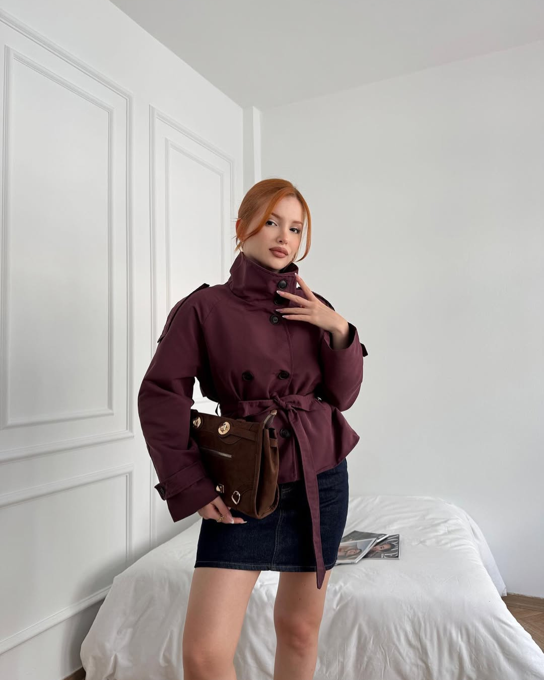 Jenifer - Women's Cropped Double Breasted Trench Coat - photo 10