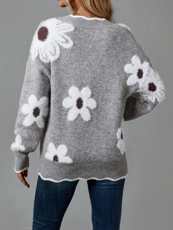 Jennie - Women's Floral V Neck Knit Jumper - photo 2