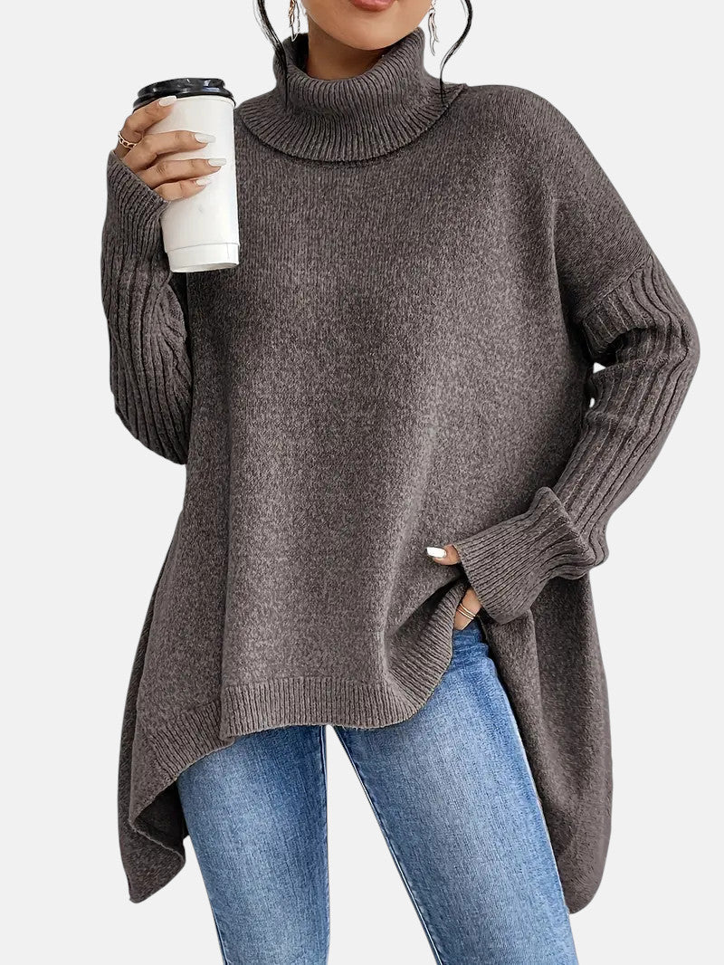 Jenny - Women's Oversized Jumper with Asymmetric Hem and Roll Neck - photo 4