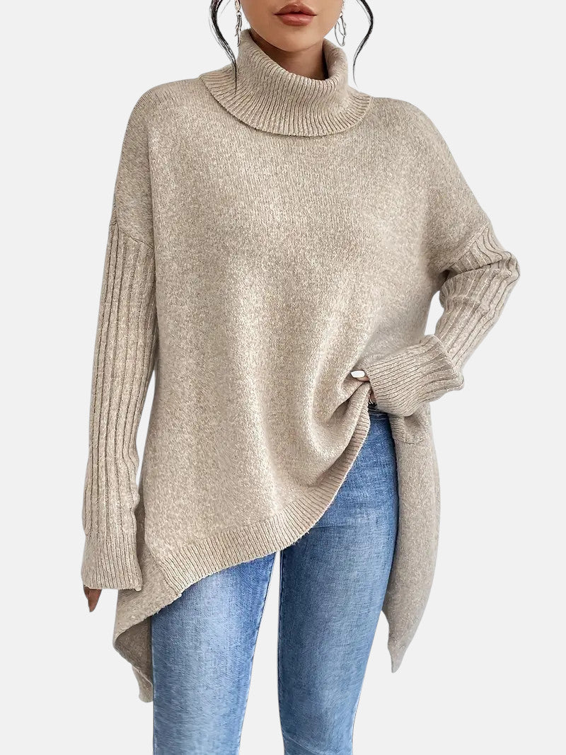 Jenny - Women's Oversized Jumper with Asymmetric Hem and Roll Neck - photo 7