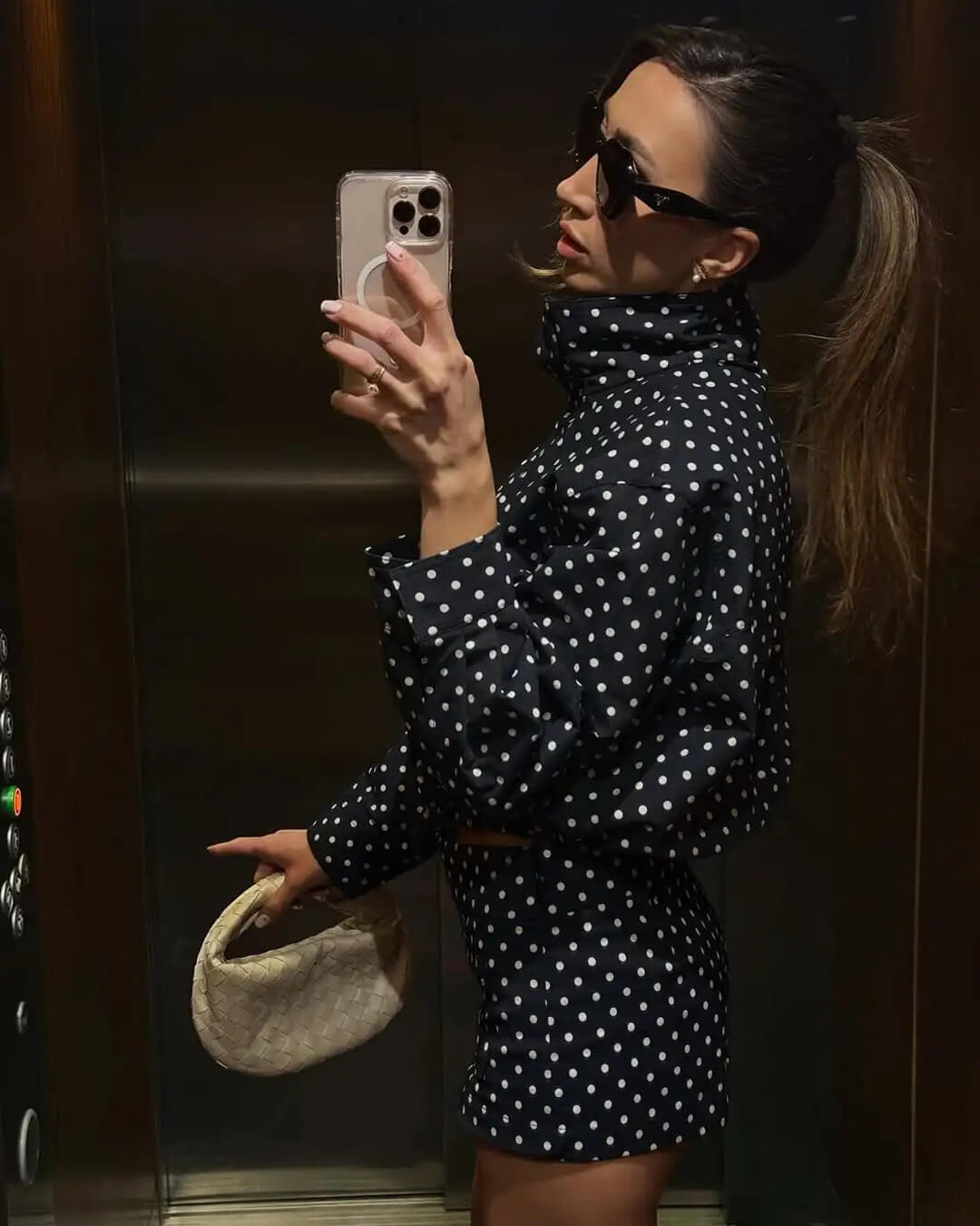 Jessalyn - Women's Relaxed Jacket with Polka Dot Print and Ruching - photo 10