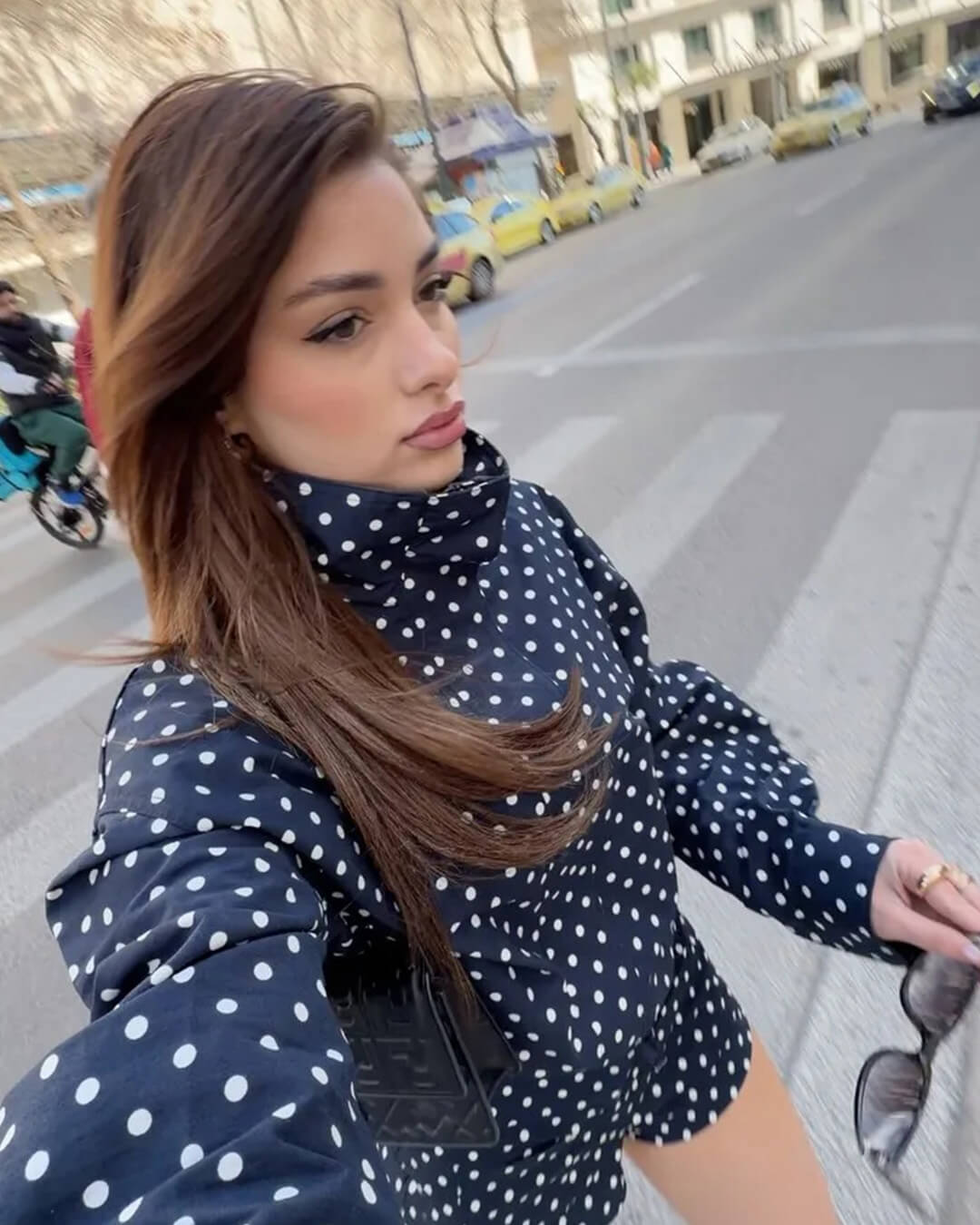 Jessalyn - Women's Relaxed Jacket with Polka Dot Print and Ruching - photo 12