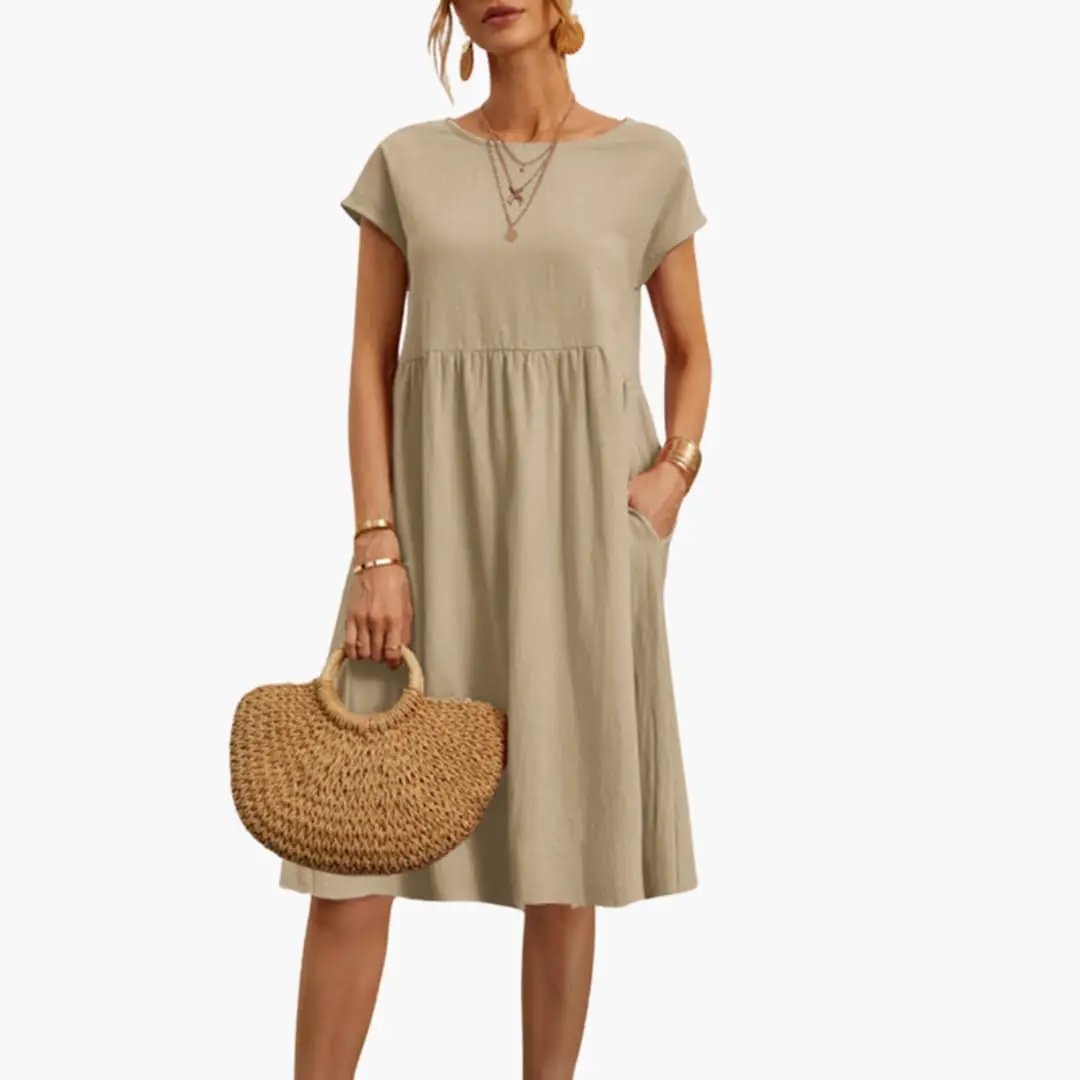 Jessalyn - Women's Relaxed Midi Dress with Short Sleeves - photo 2