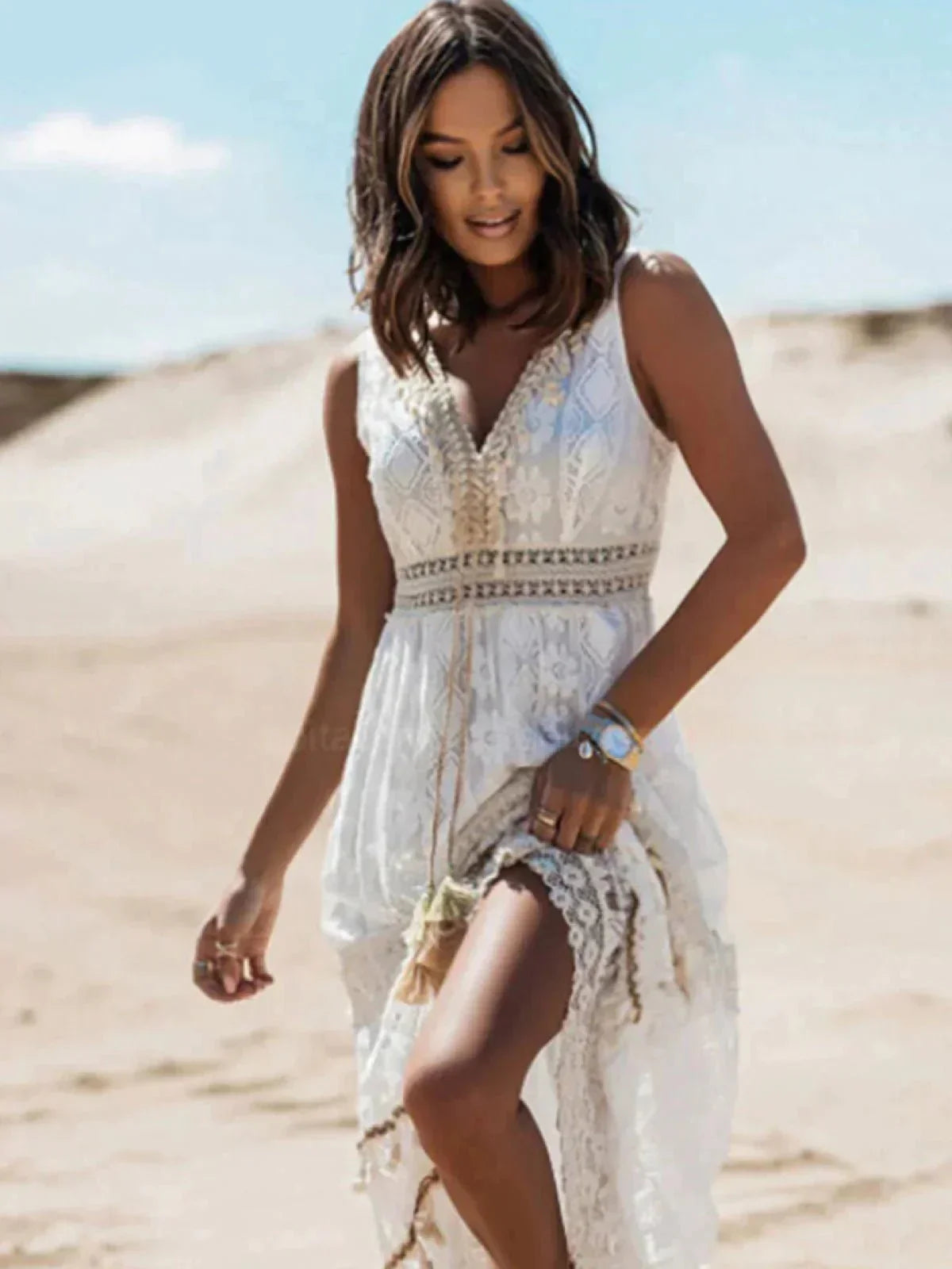 Joann - Women's Lace V Neck Maxi Dress - photo 4